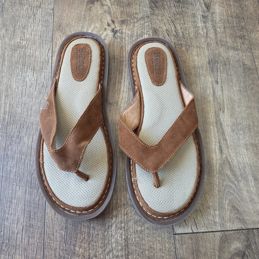 BORN Leather Uppee Comfort Brown and Tan Slippers Men Size 11